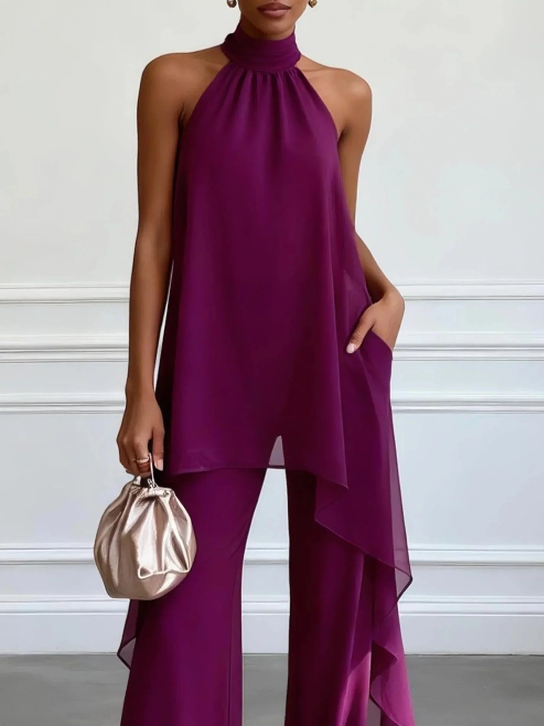 Elaina - Conjunto elegante halter con pantalón