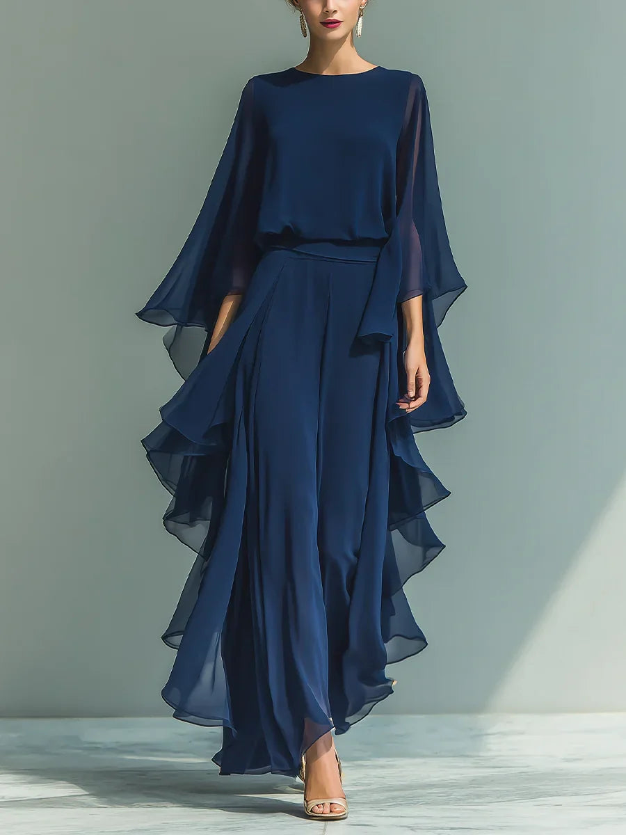 Mila - Conjunto elegante de chiffon con volante