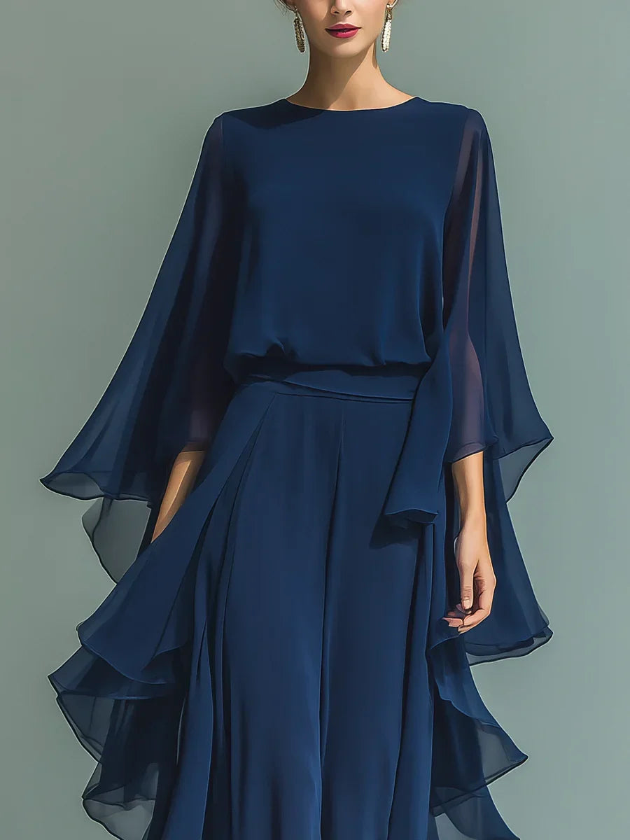 Mila - Conjunto elegante de chiffon con volante