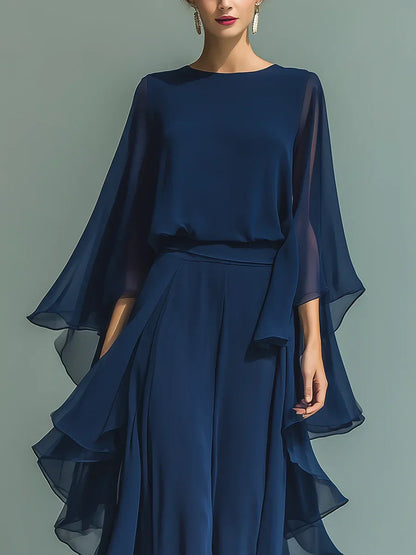 Mila - Conjunto elegante de chiffon con volante