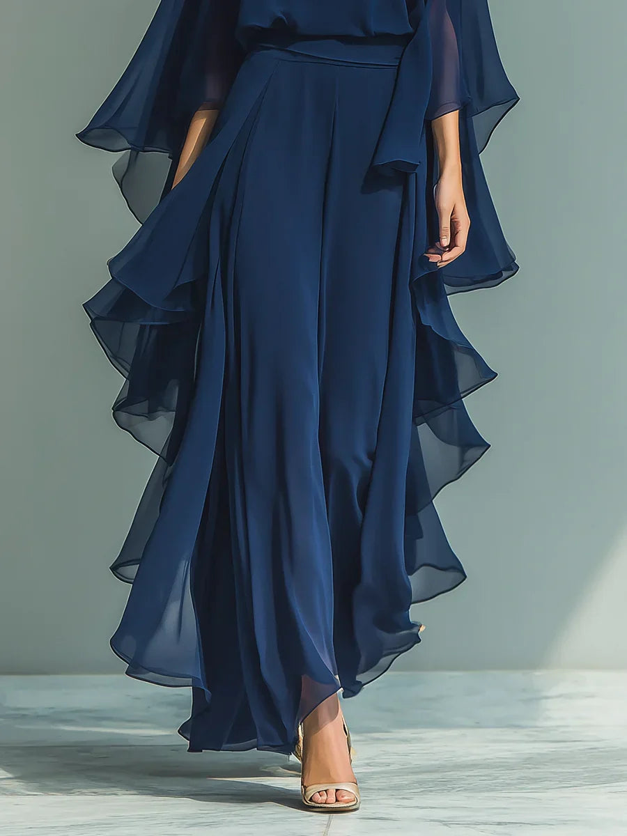 Mila - Conjunto elegante de chiffon con volante