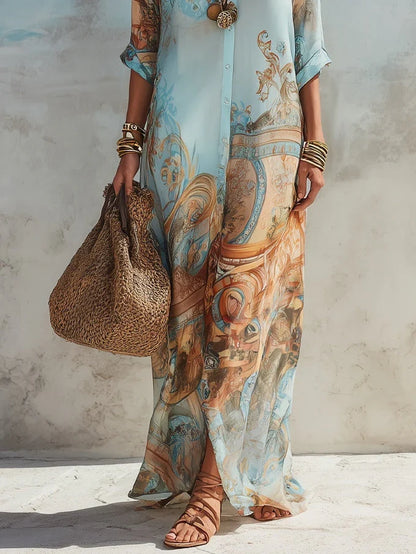 Candela - Elegante Vestido Camisero Mediterráneo