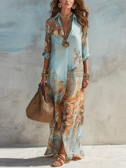 Candela - Elegante Vestido Camisero Mediterráneo
