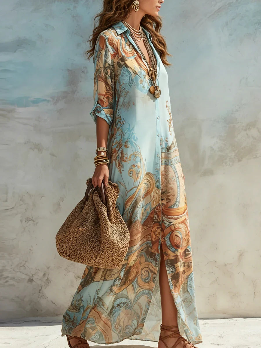Candela - Elegante Vestido Camisero Mediterráneo