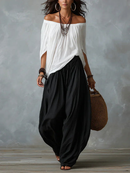 Isabella - Conjunto con escote de hombros al aire y Pantalones Estilo Farol