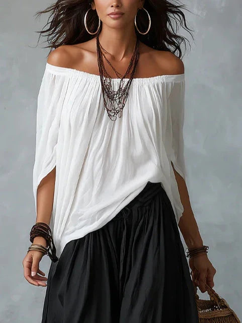 Isabella - Conjunto con escote de hombros al aire y Pantalones Estilo Farol