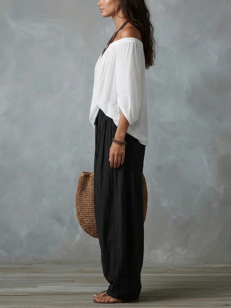 Isabella - Conjunto con escote de hombros al aire y Pantalones Estilo Farol