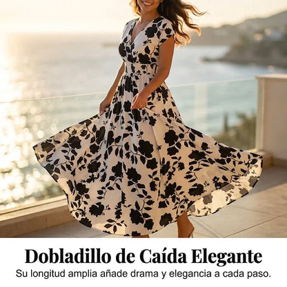 Elena - Vestido floral largo con escote de pico