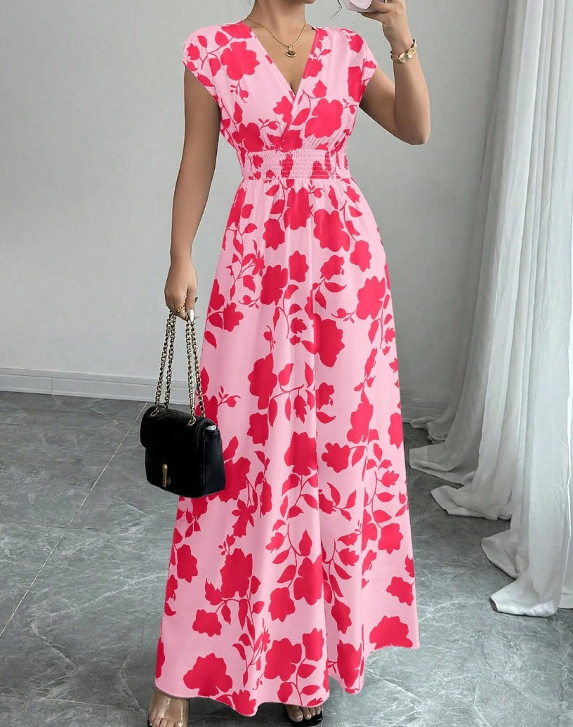 Elena - Vestido floral largo con escote de pico