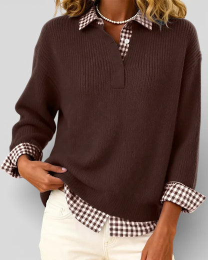 Iria - Jersey de punto con detalle de camisa a cuadros