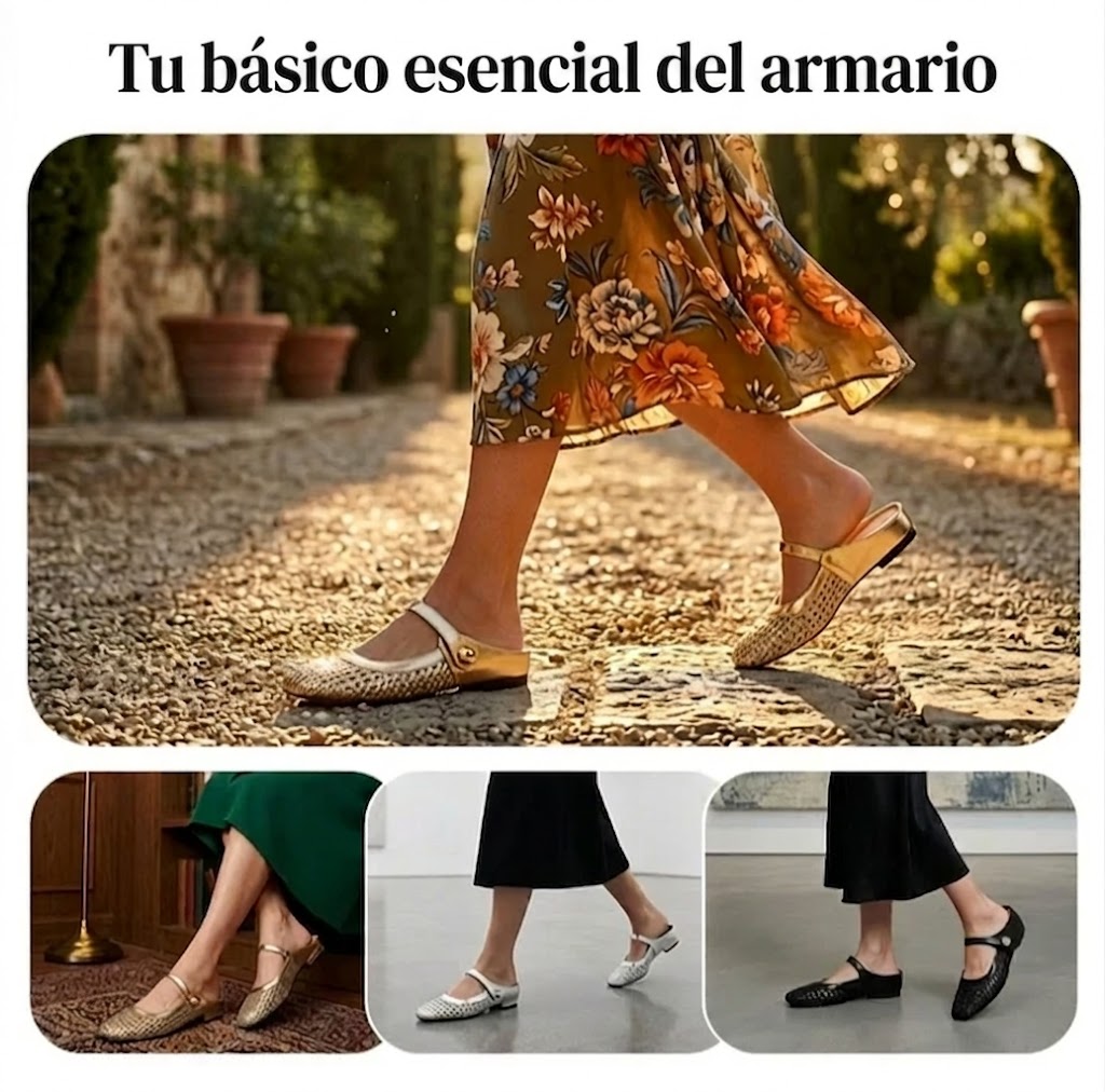 Lucía - Mules de tejido de textura trenzada con punta cuadrada y cierre Mary Jane