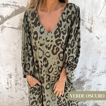 Valeria - Vestido Safari Chic con motivo de leopardo