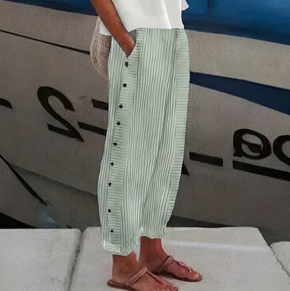 Sofía - Pantalón recto con motivo de rayas con botones laterales