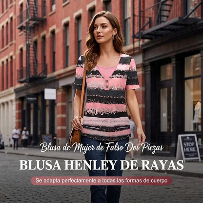 Mira - Camiseta henley estampada de estilo diario