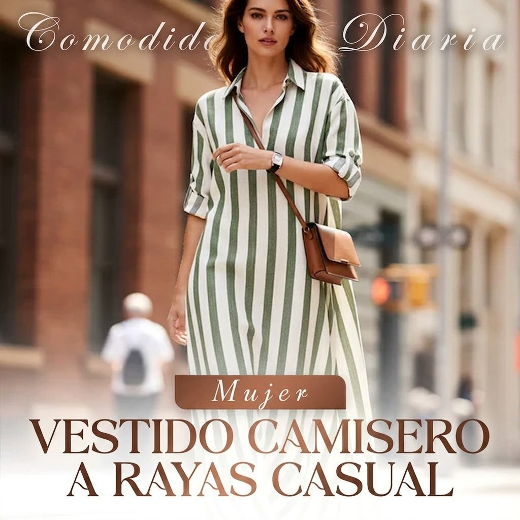 Lina - Vestido camisero largo con motivo de rayas