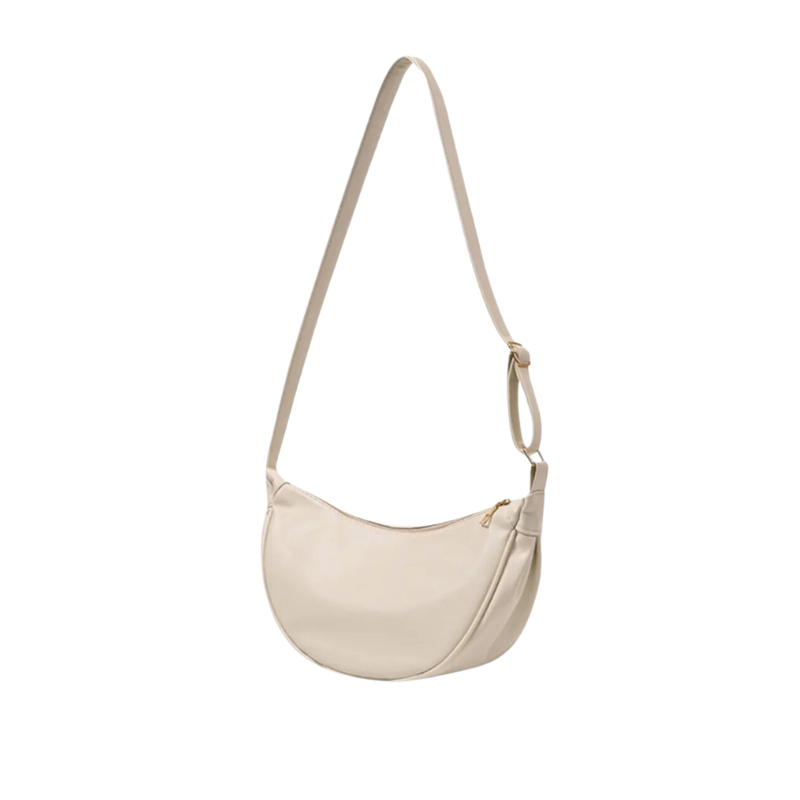 JENNY - Bolso Bandolera media luna de lujo en cuero liso - Blanco - CARMEN VELVET
