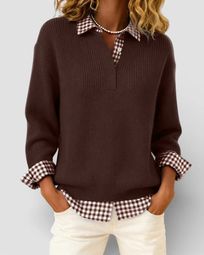Iria - Jersey de punto con detalle de camisa a cuadros