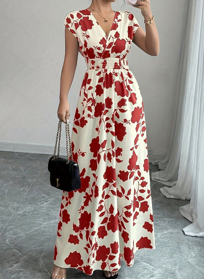 Elena - Vestido floral largo con escote de pico