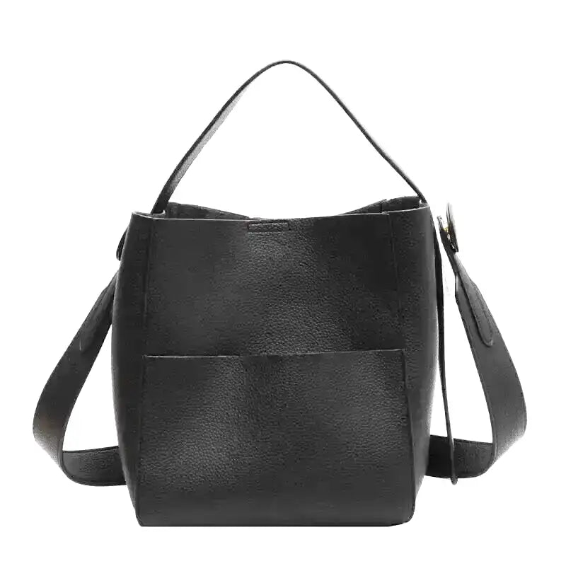CAMILLE - Bolso Bandolera Grande de Cuero suave granulado - Negro - CARMEN VELVET
