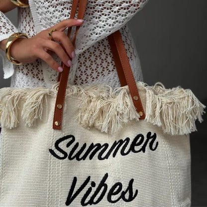 Adara - Bolso shopper de lona con flecos | CARMEN VELVET