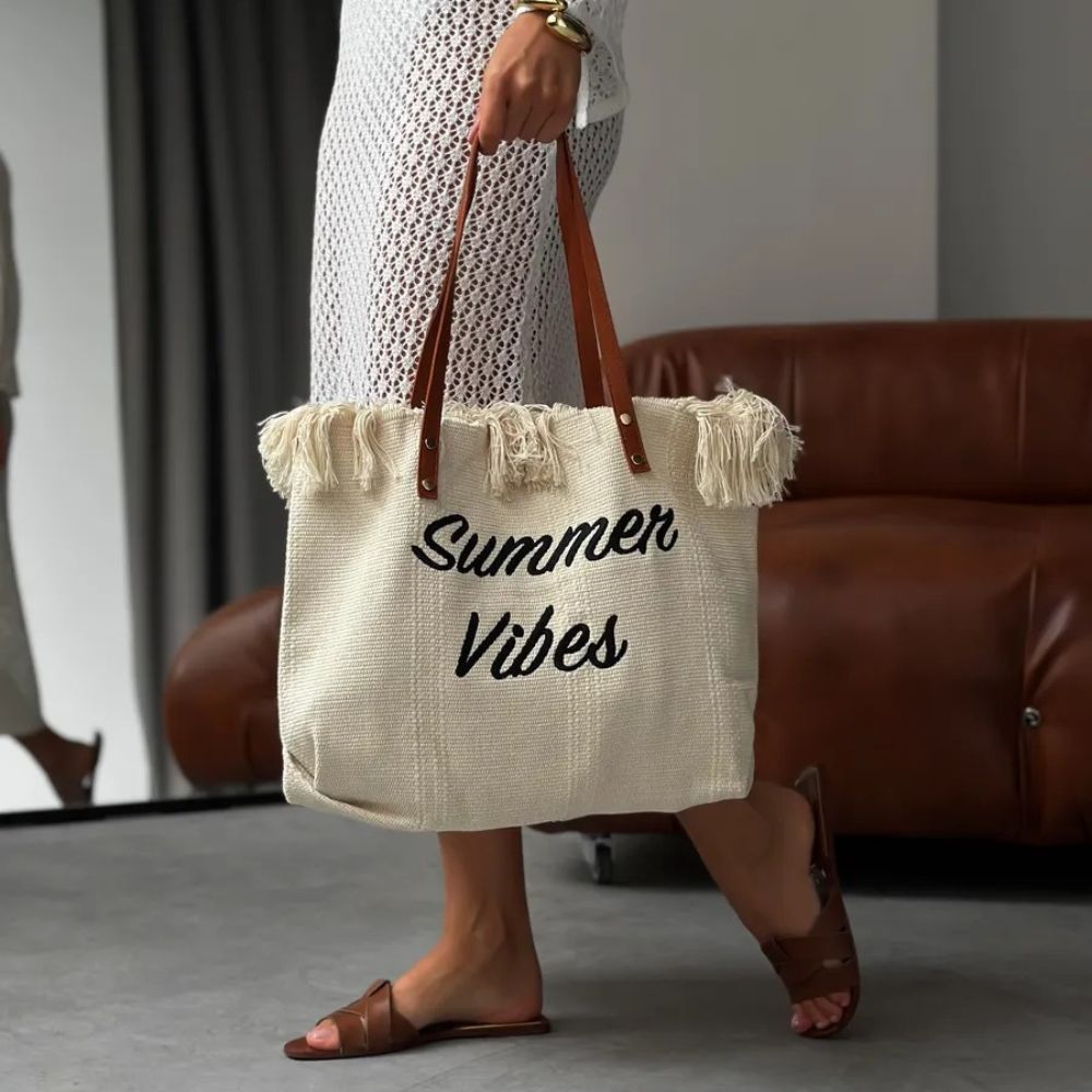 Adara - Bolso shopper de lona con flecos | CARMEN VELVET