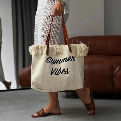 Adara - Bolso shopper de lona con flecos | CARMEN VELVET