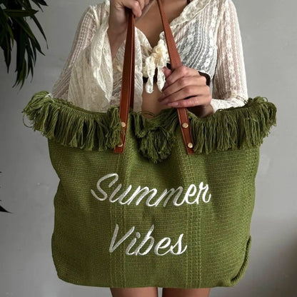 Adara - Bolso shopper de lona con flecos | CARMEN VELVET