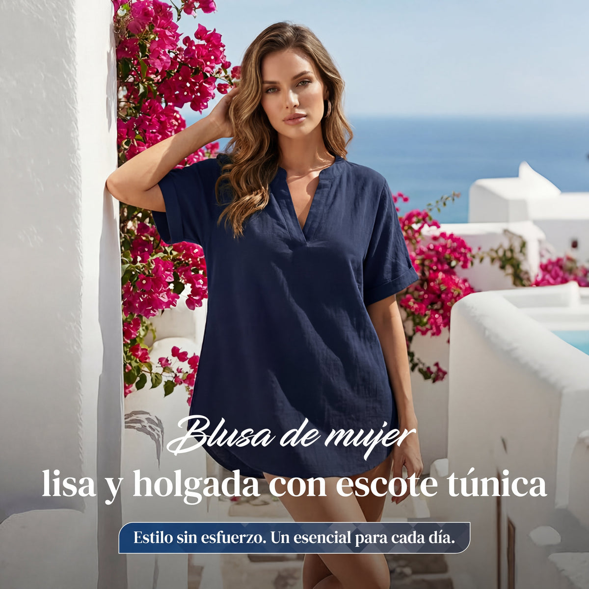 Esmeralda - Blusa lisa de manga corta y corte de corte relajado