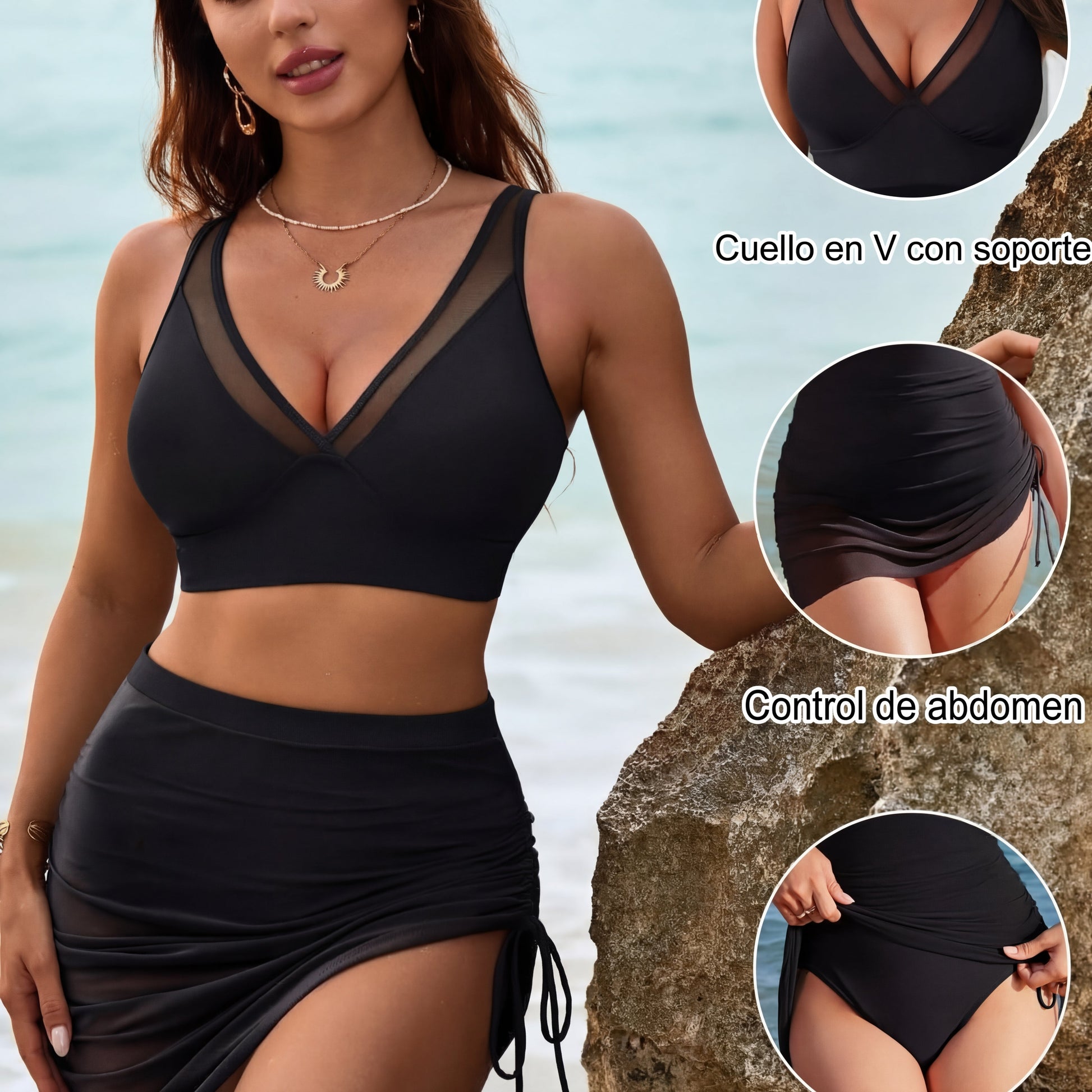 Sofía - Bikini con falda de tiro alto y efecto moldeador