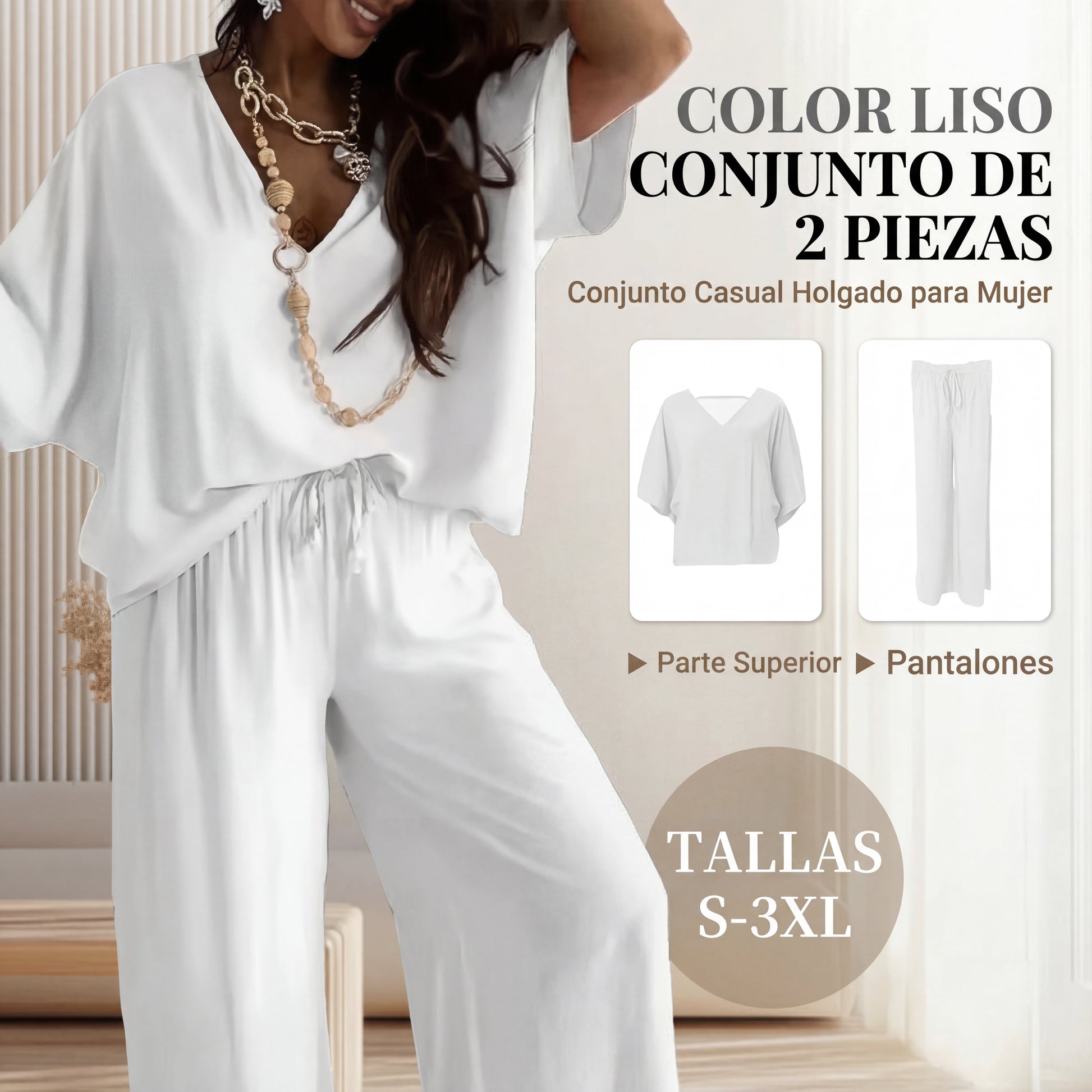 Leire - Conjunto de estilo diario de corte relajado de color liso