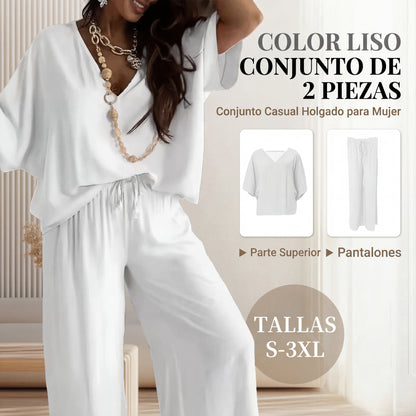 Leire - Conjunto de estilo diario de corte relajado de color liso