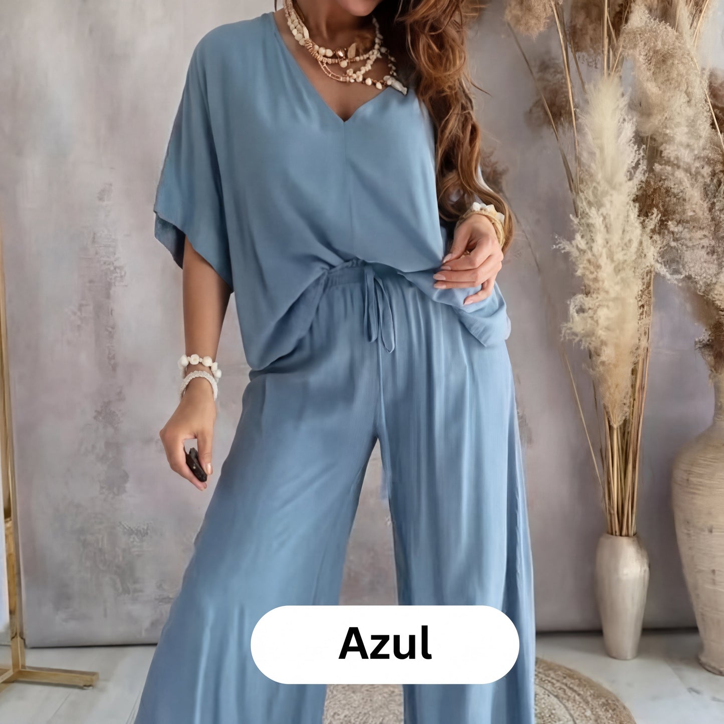 Leire - Conjunto de estilo diario de corte relajado de color liso