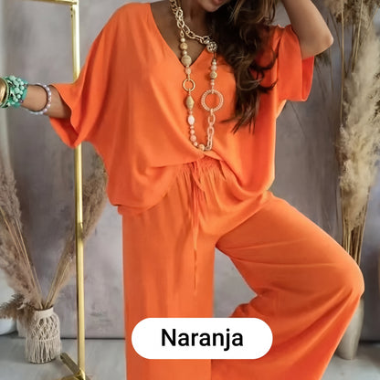 Leire - Conjunto de estilo diario de corte relajado de color liso