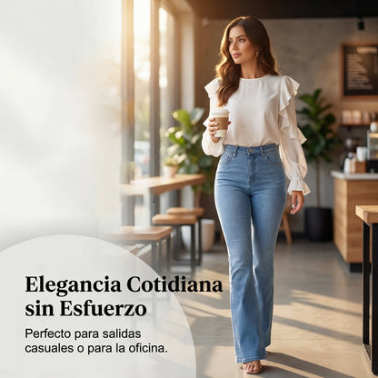 Laura - Vaqueros elásticos acampanados de tiro alto