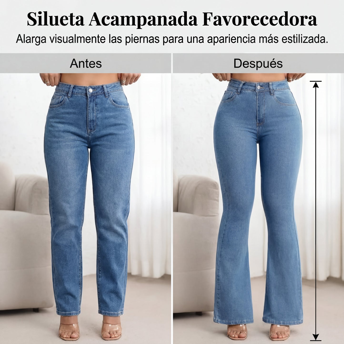 Laura - Vaqueros elásticos acampanados de tiro alto