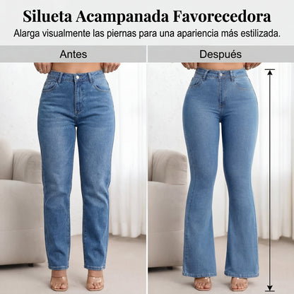Laura - Vaqueros elásticos acampanados de tiro alto