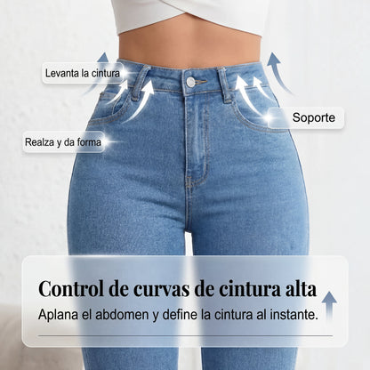 Laura - Vaqueros elásticos acampanados de tiro alto
