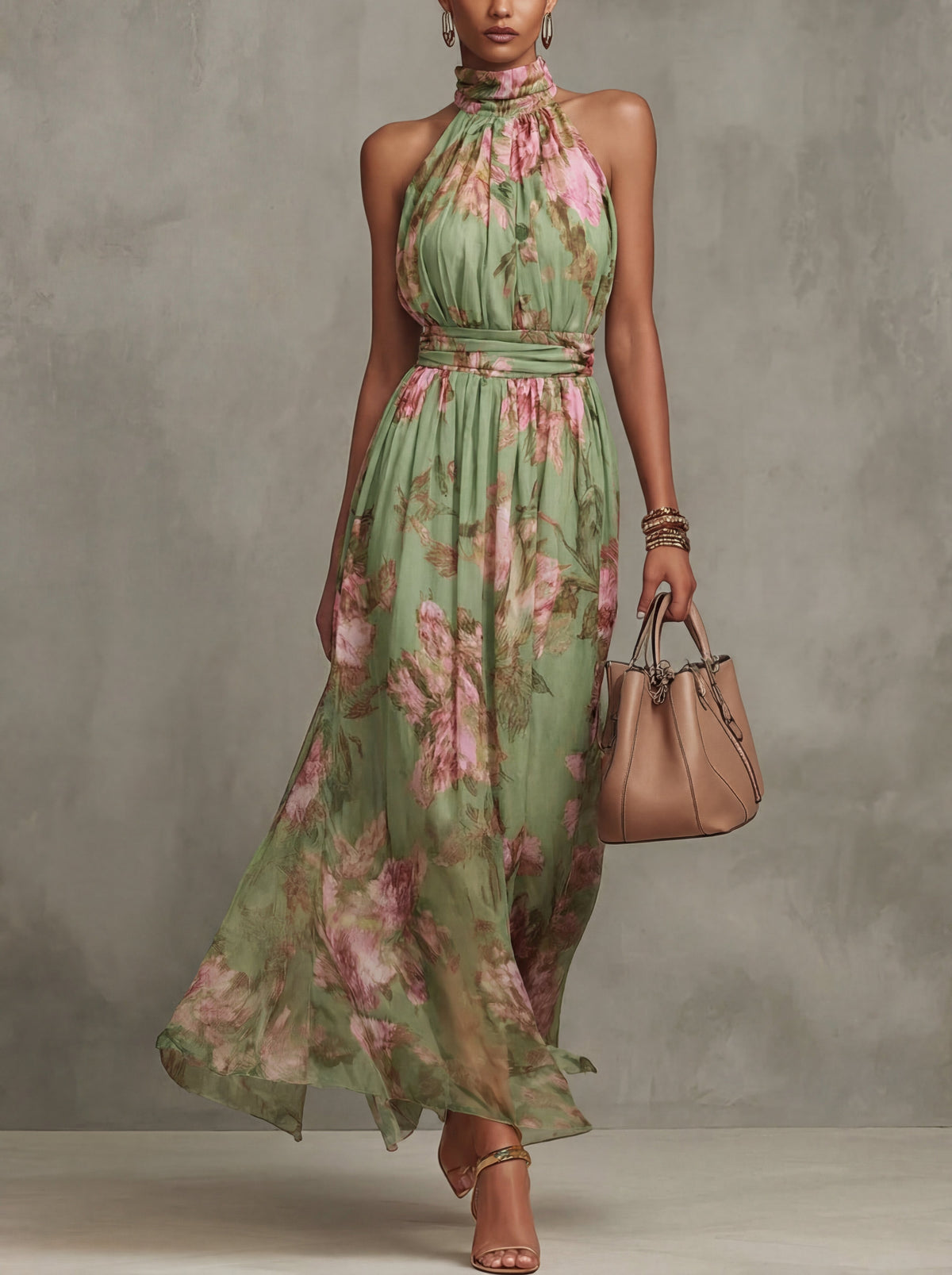 Mónica - Vestido largo elegante de motivo floral