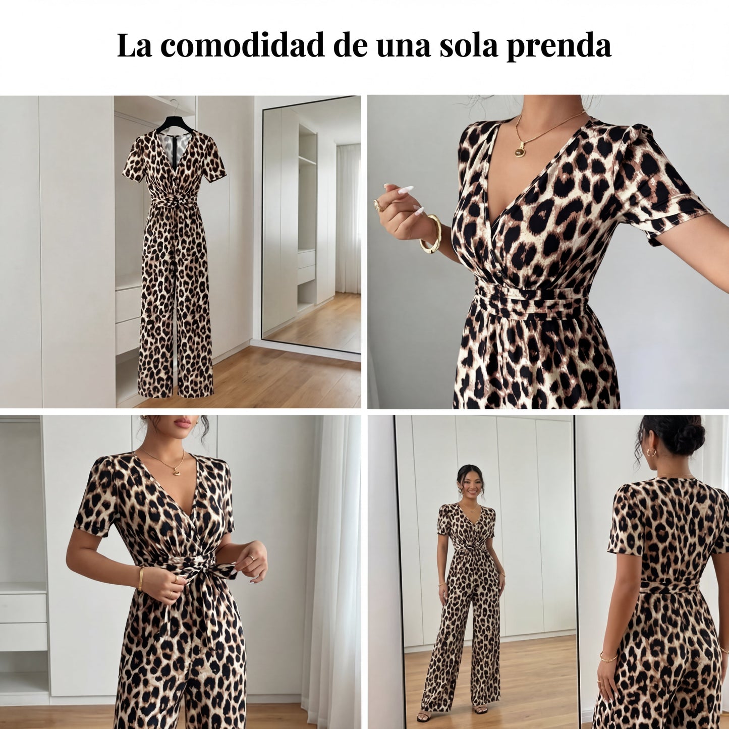 Teresa - Mono de leopardo con escote de pico y pernera amplia