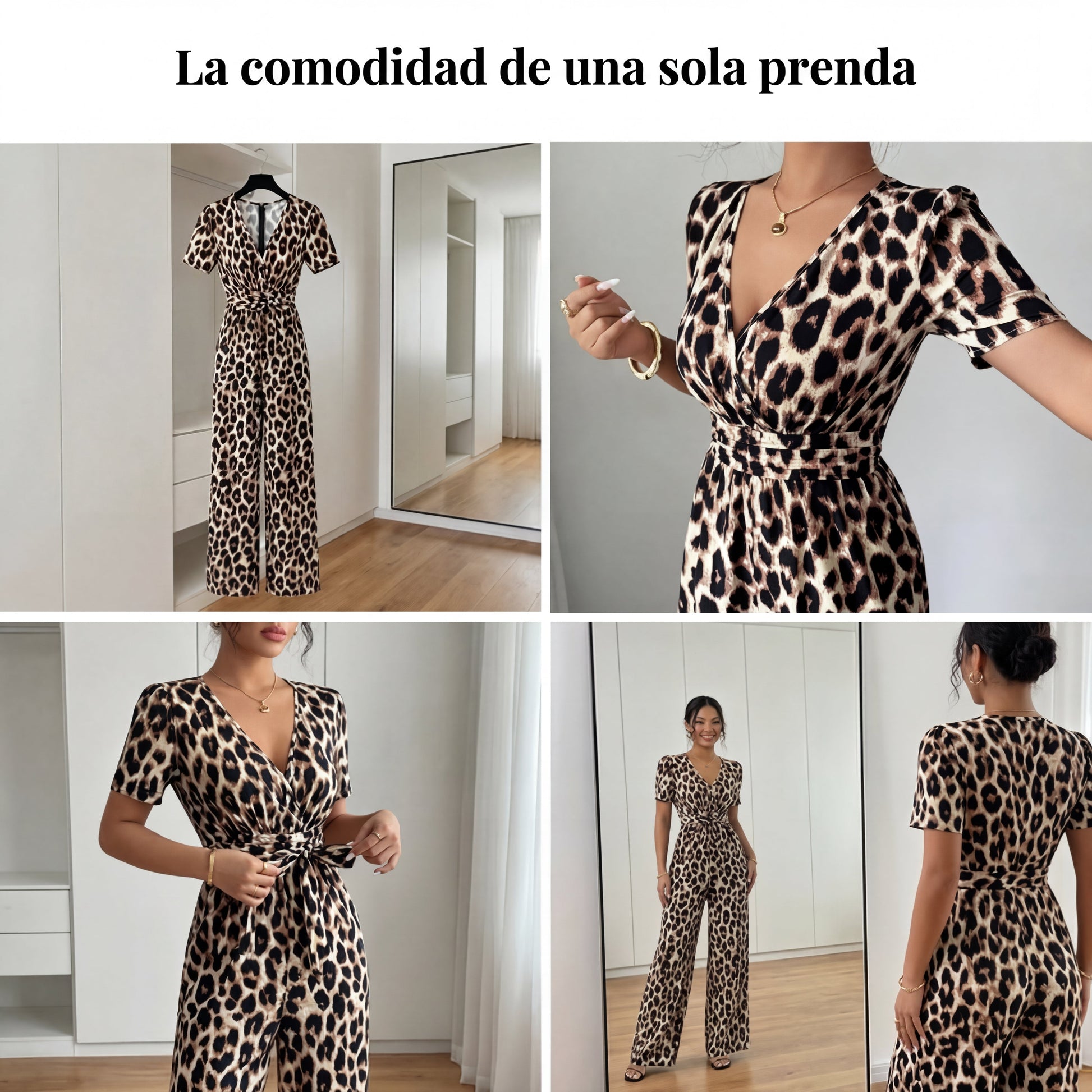 Teresa - Mono de leopardo con escote de pico y pernera amplia