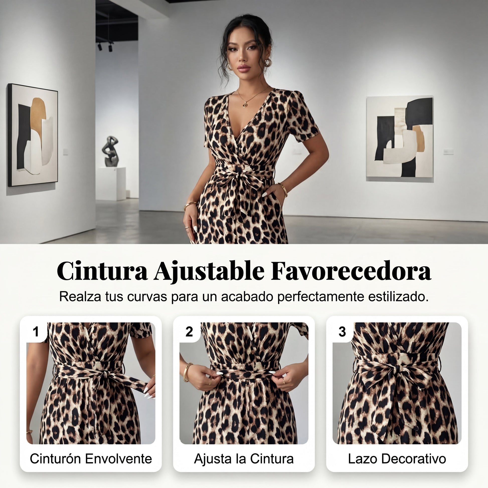 Teresa - Mono de leopardo con escote de pico y pernera amplia