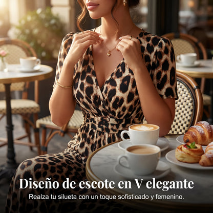 Teresa - Mono de leopardo con escote de pico y pernera amplia