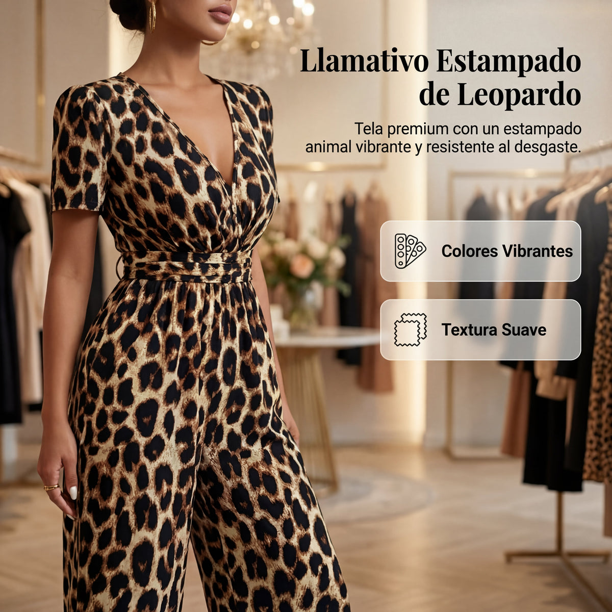 Teresa - Mono de leopardo con escote de pico y pernera amplia
