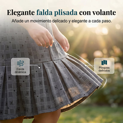 Isabel - Vestido de cuadros con cremallera y bajo de textura plisada