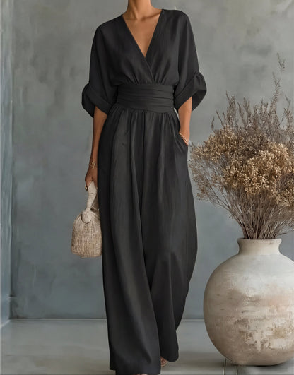 Nerea - Mono elegante de escote de pico y pernera amplia