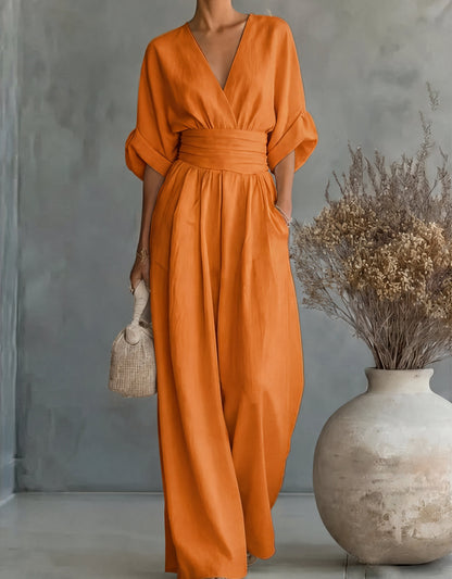 Nerea - Mono elegante de escote de pico y pernera amplia