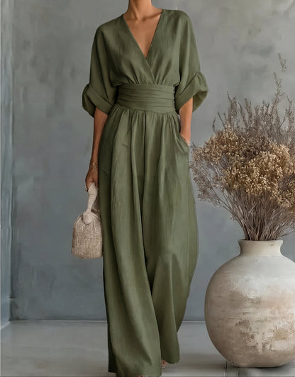 Elsa - Mono elegante de escote de pico y pernera amplia