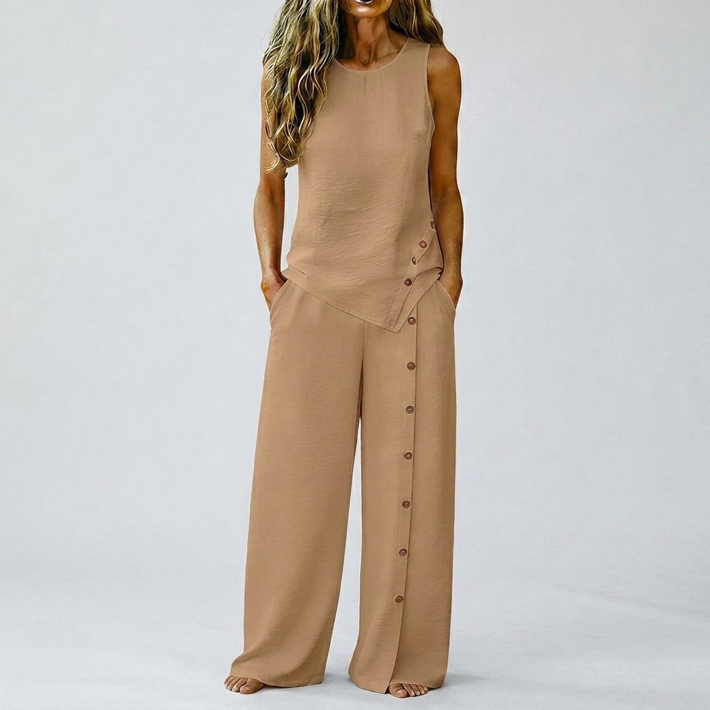 Zoe - Conjunto de top sin mangas y pantalón de pernera amplia