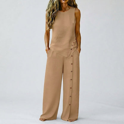 Zoe - Conjunto de top sin mangas y pantalón de pernera amplia