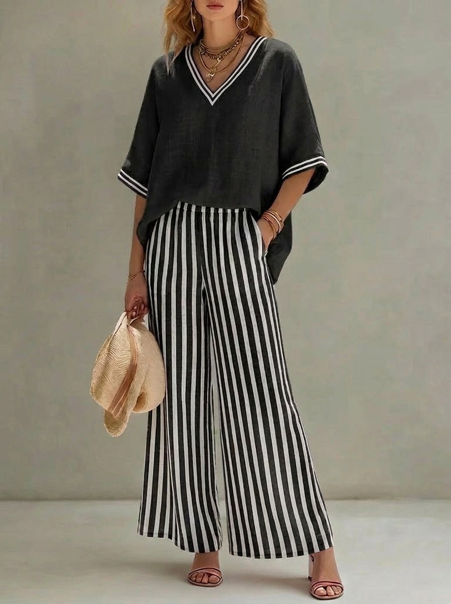 Luna - Conjunto con motivo de rayas elegante y de estilo diario